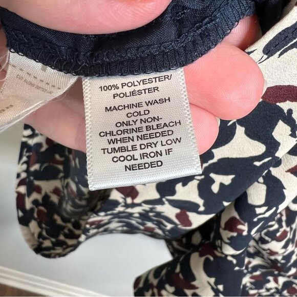 LOFT Womens Size 2 Navy Blue Burgundy Cream Floral Long Sleeve Tie Neck Romper - Picture 12 of 15